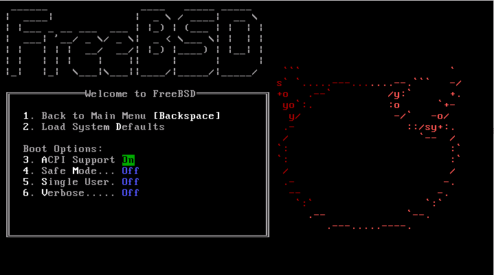 FreeBSD Boot Options Menu